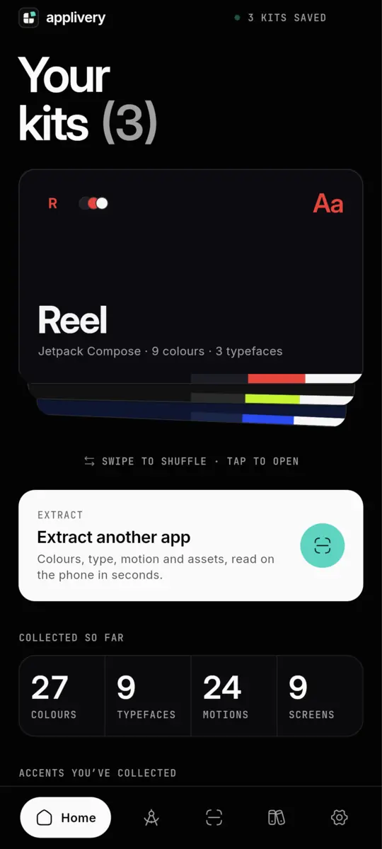 Applivery's home in dark mode
