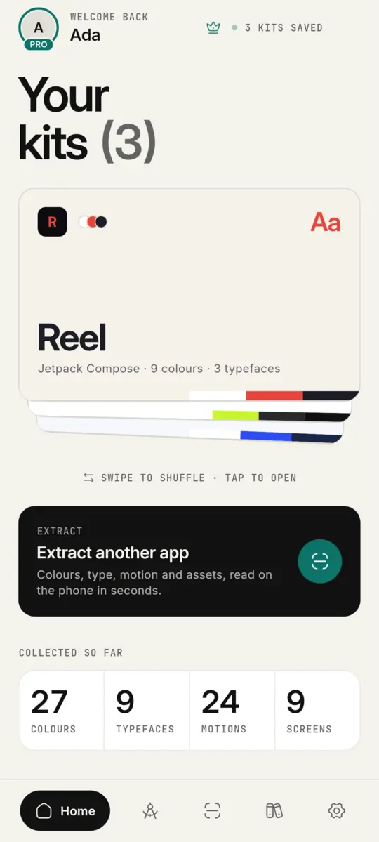 Applivery's home: a welcome, the newest kits as a deck in each app's colours